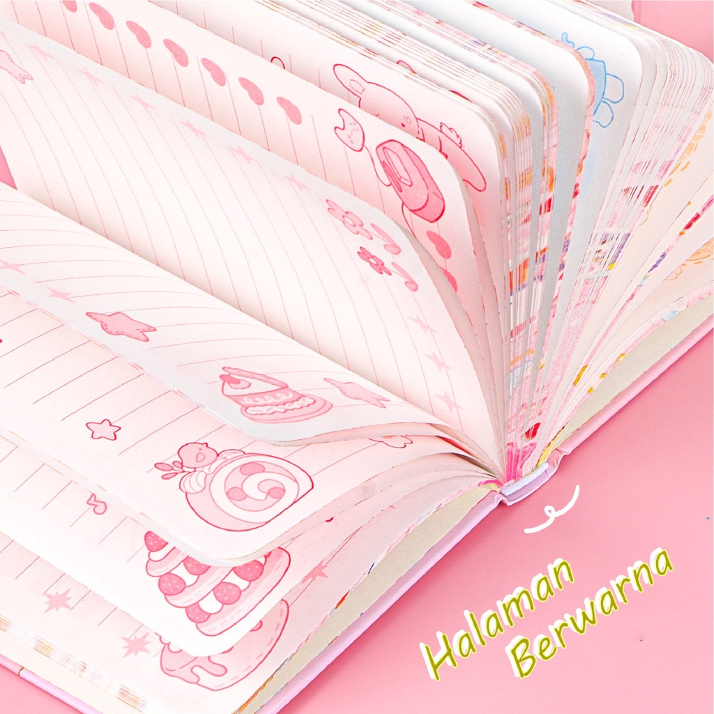 Pretty Book Diary 128 lembar/132lembar Motif Kartun Lucu/Motif Aesthetic Anime/Notebook Agenda/Diary Portable Unik