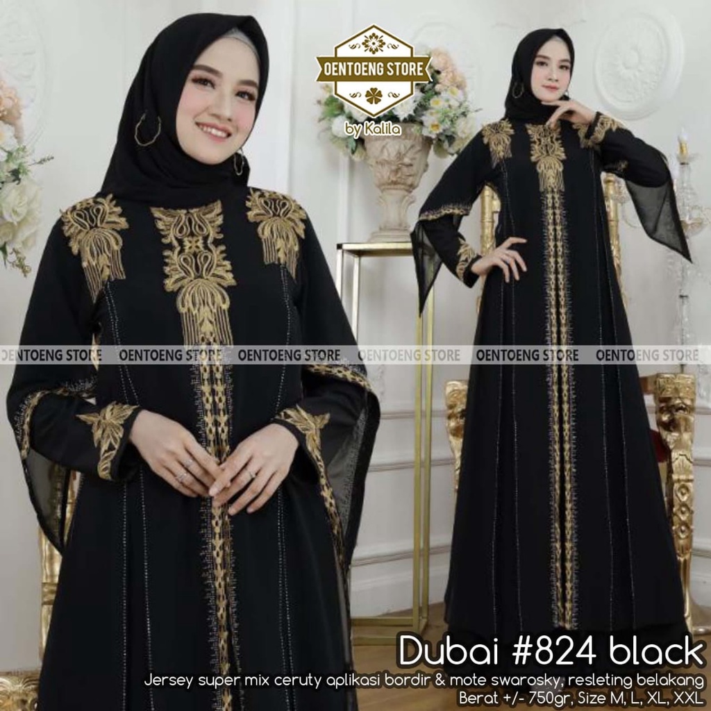 Gamis Abaya Dubai 824 Dress Muslim Wanita Jumbo Abaya Bordir Original