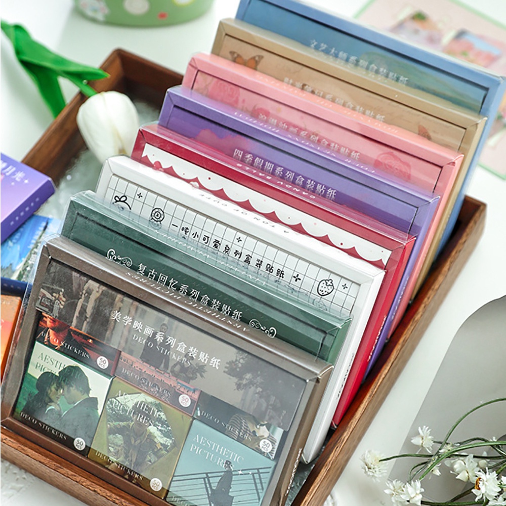 300Pcs Sticker Set DIY Diary Buku Pegangan Buku Harian Waktu Buku Harian Musim Pemandangan Romantis Seri Lukisan Cat Minyak Cocok Untuk Stiker Notebook alat tulis