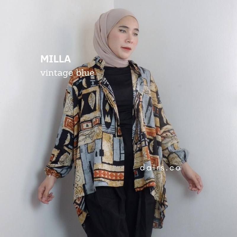 Kemeja Rayon Wanita Oversize Motif Vintage Abstrak Rayon Viscose