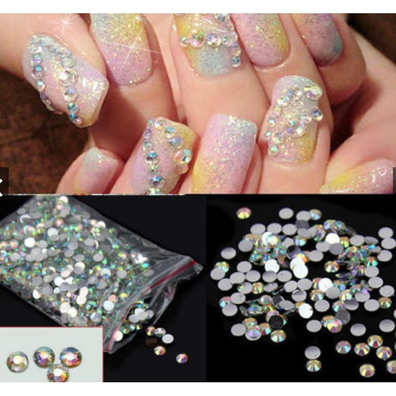 200-300 Manik-Manik Resin Bulat 3mm / 4mm AB untuk Nail Art