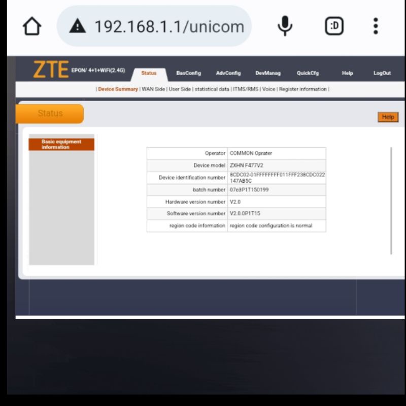 ONT EPON ZTE 477 V2