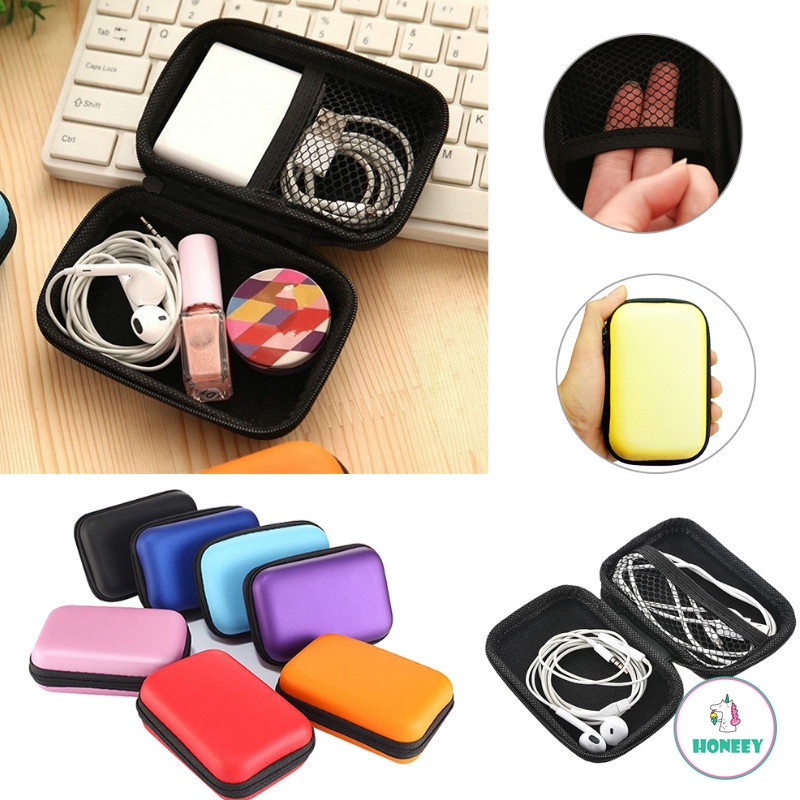 Tas Penyimpanan Earphone / Kabel USB / Headphone / Memory Card Mini Portable Dengan Resleting