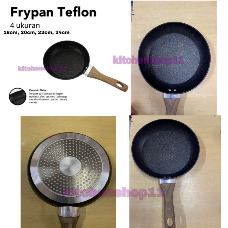 fry pan / wajan teflon anti lengket induksi gagang kayu