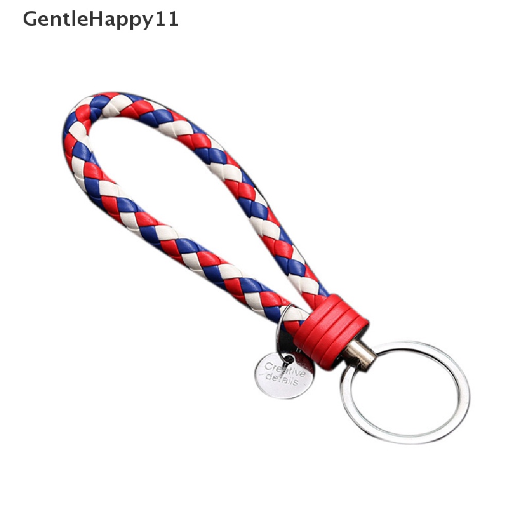 Gentlehappy Kulit PU Kepang Anyaman Tali Gantungan Kunci Tas Liontin Holder Kunci Car Keyring id