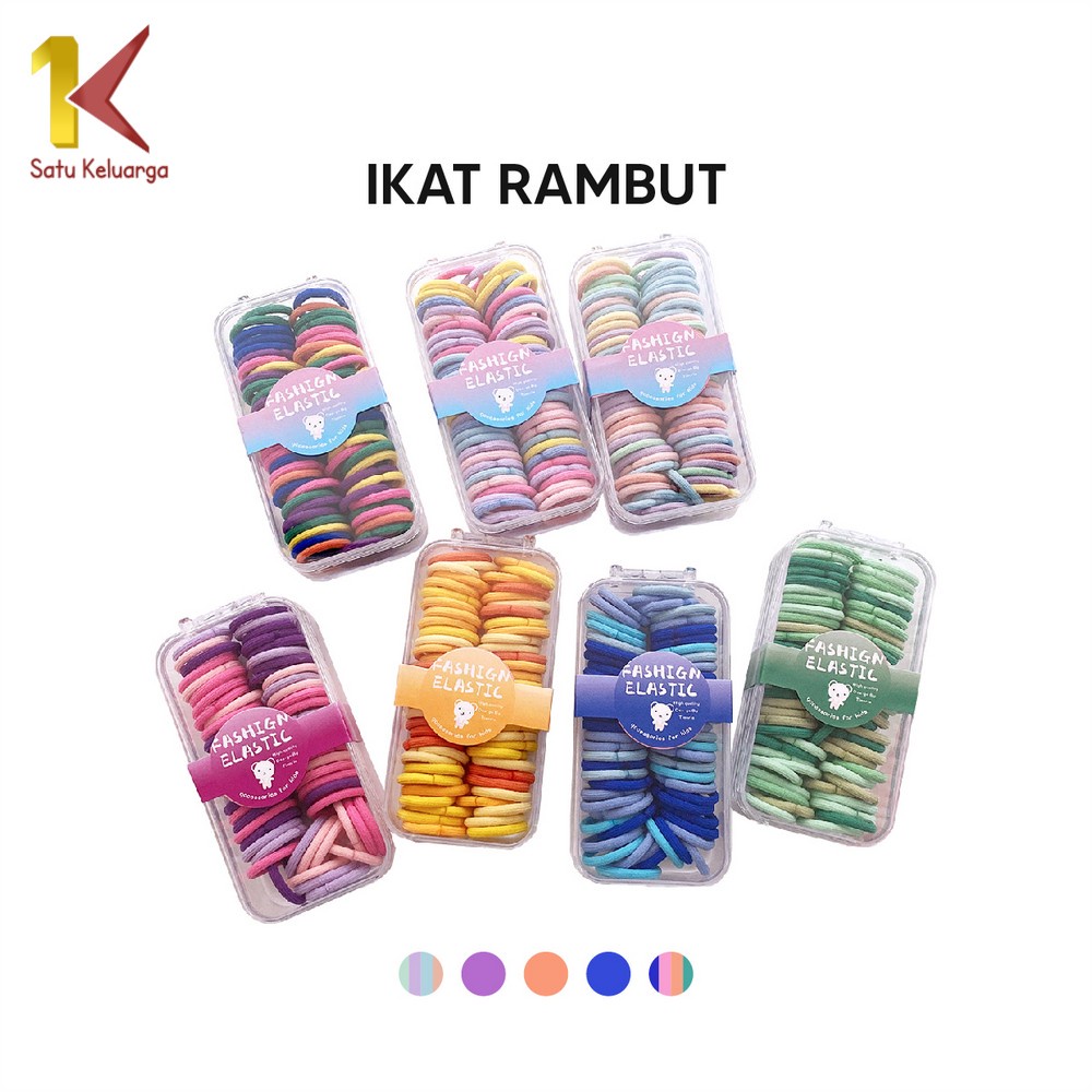 Satu Keluarga Ikat Rambut Korea Anak Perempuan Isi 60pcs C768 Kunciran Rambut Wanita Warna Warni Mot