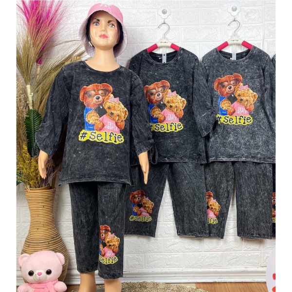 Setelan Combed Washing / Setelan Tunik Combed Anak Perempuan 3-9 tahun / Set Printing Viral Slebew /