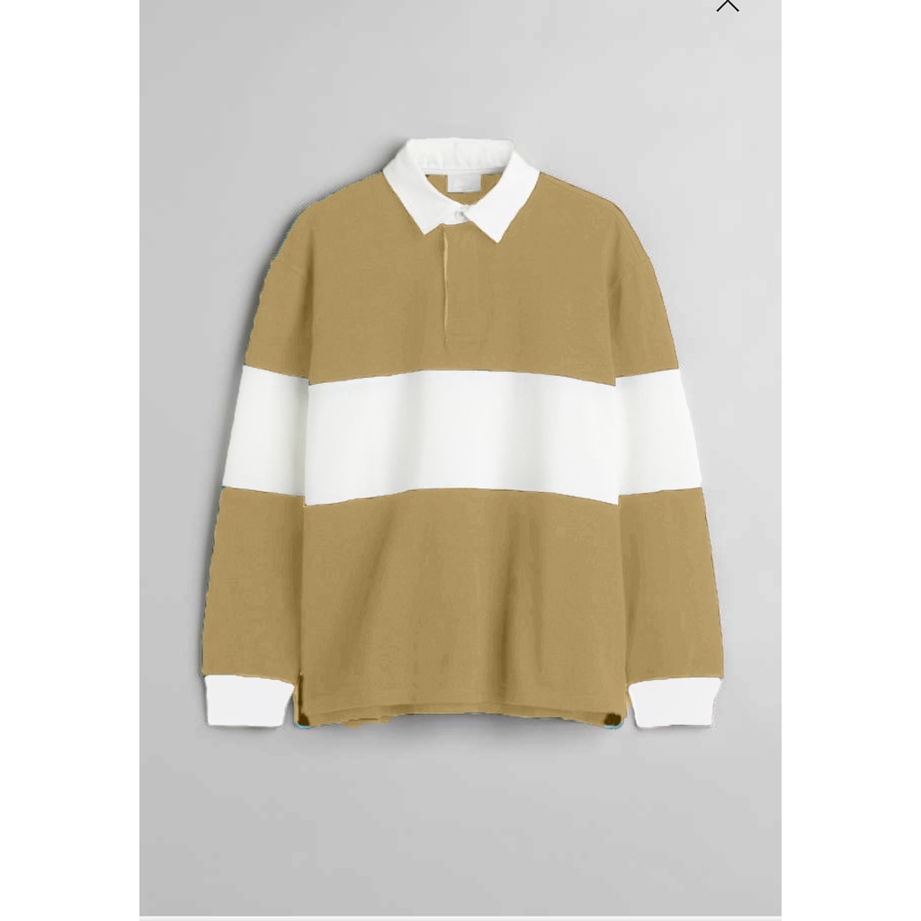 Sweatshirt Kaos Polo Pria dan Wanita Kaos Oversize Rugby Shirt-Cream White