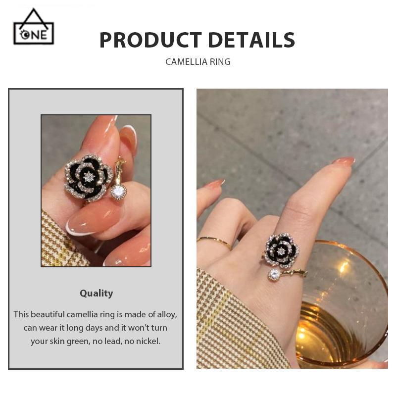 COD❤️Cincin Camellia Berlian Aksesori Cincin Mewah Wanita-A.one