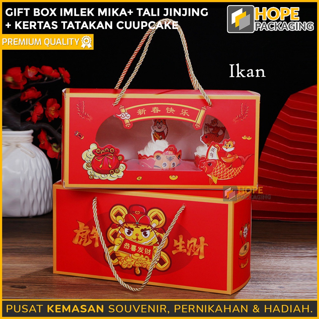 Gift Box Imlek Tatakan Cupcake Tali / Kotak mika imlek Snack Imlek Box Mika Kue Keranjang Dodol