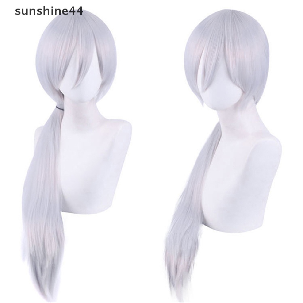 Sunshine Quanxi Wig Panjang Silver Grey Rambut Palsu Anime Rantai Man Cosplay Hair Wig Cosplay Sintetis 80cm.