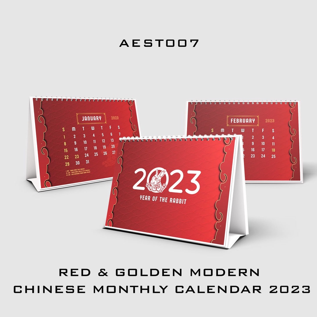 

KALENDER 2023 MEJA DUDUK RED & GOLDEN CHINESE MONTHLY MODERN