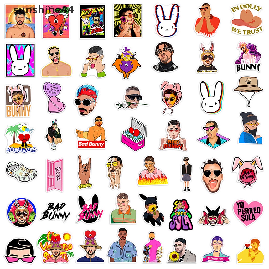 Sunshine 50pcs Bad Bunny Album Baru Un Verano Sin Ti Graffiti Stickers Decals Mainan DIY Koper Telepon Laptop Sepeda Stiker.