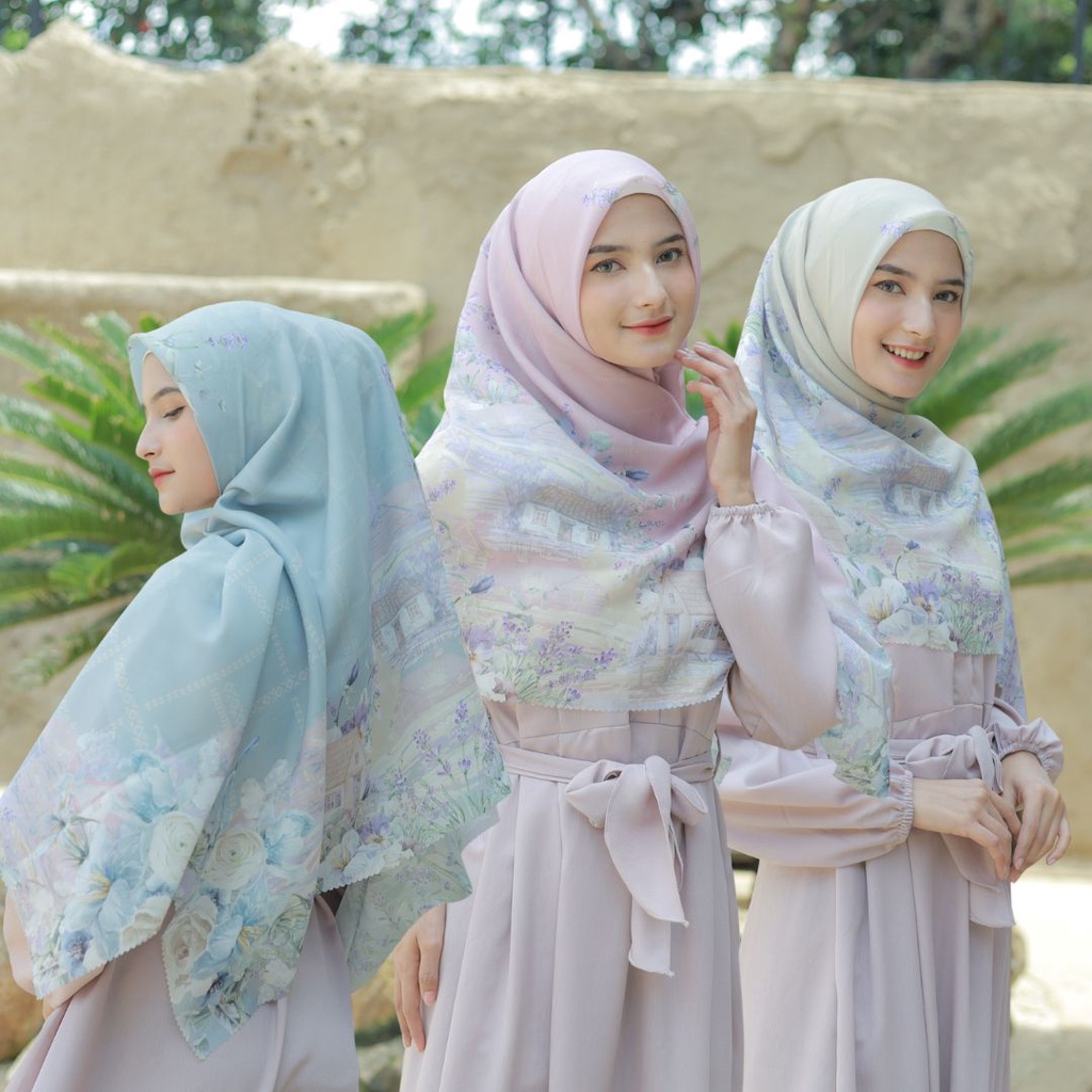 [Beli 3 GRATIS Hadiah]  Hijabwanitacantik - Lavender Scarf Jumbo Hijab Segiempat Polycotton Kerudung Segi Empat Motif Syari Jilbab Premium