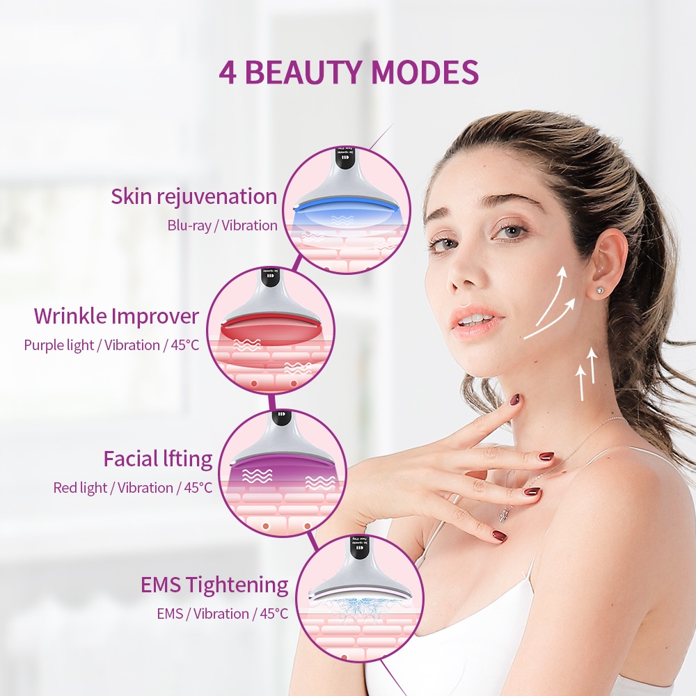 【1-3 Days Delivery】Foreverlily 45℃ Heating USB Neck Beauty Device 3-color Photon EMS Firming Vibration Massage Tighten Reduce Double Chin Anti Wrinkle Remove Skin Care Massage