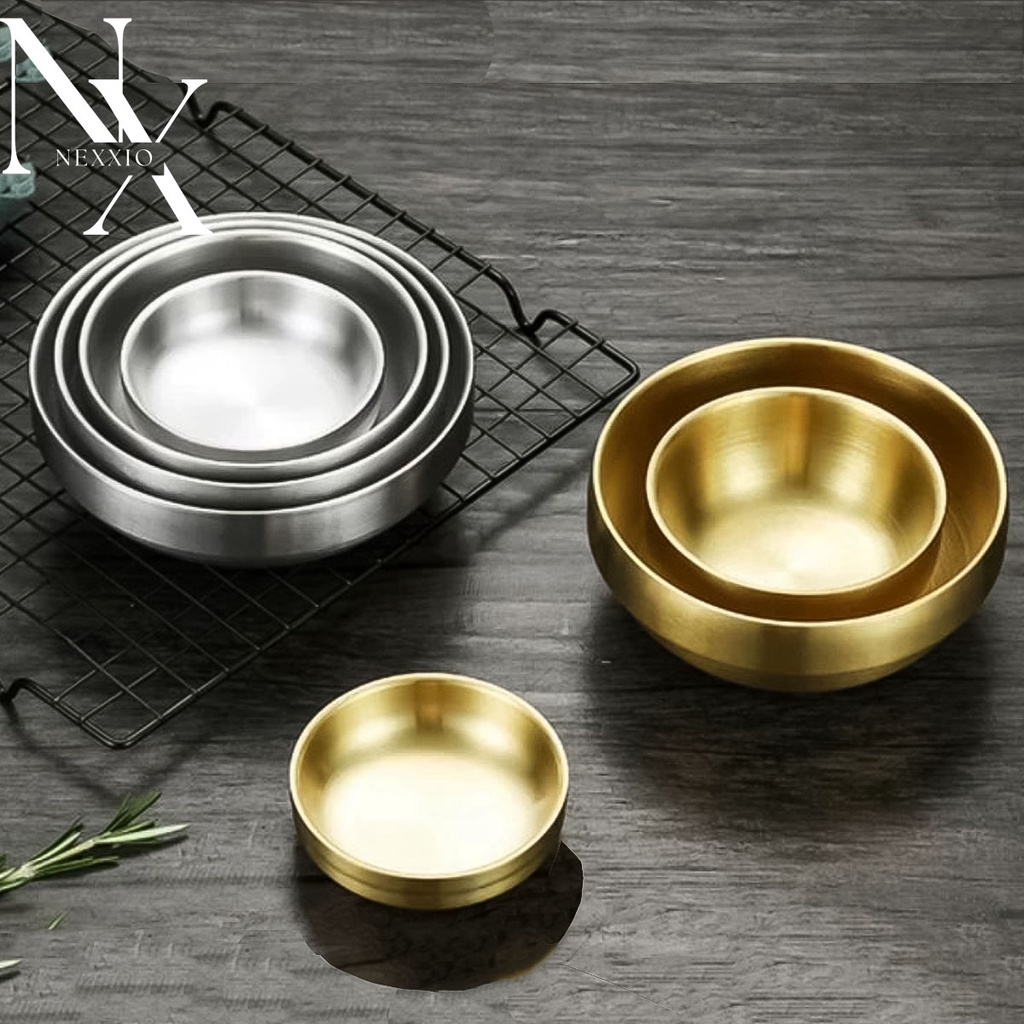 NexXio Mangkok Korea Gold Double Wall Stainless Steel 304 / Mangkok Mewah Bahan Super Tebal / Mangkok Cantik / Golden Bowl Mug