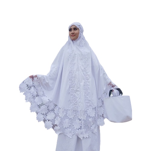 Mukena Bordir Renda Mewah Tasikmalaya Putih Cantik Ekslusif Bahan Katun Perlengkapan Sholat