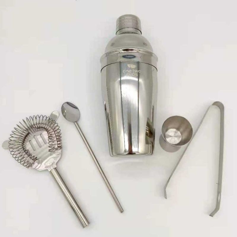 One Two Cups 5 in 1 Bartender Cobbler Cocktail Shaker Set 550ml - BA017 Stainless Steel Silver