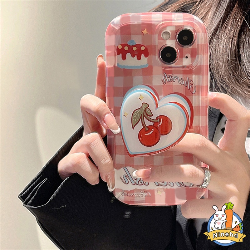 IPHONE Casing Kompatibel Untuk Iphone14 13 12 11 Pro Max X Xr Xs Max SE 8 7 6 6s Plus Motif Cherry Love Cek Merah Muda Casing Ponsel Airbag Penebalan Shockproof Soft Case Cover Pelindung