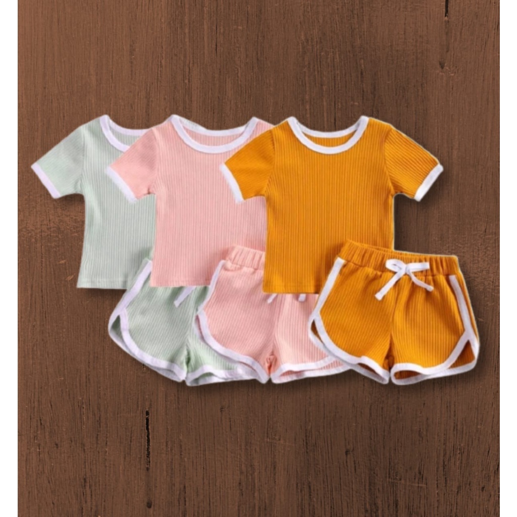 ZASKIYA - SET ANAK MIYAKI / SETELAN ANAK RINGER TEE POLOS RIB USIA 1-3 THN