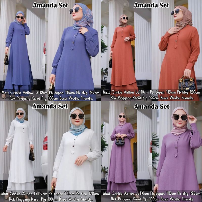 AMANDA SET ROK TUNIK WANITA CRINKLE AIRFLOW/SETELAN WANITA POLOS BUSUI/BAJU MUSLIMAH KEKINIAN/FAR MOSLEMSTORE