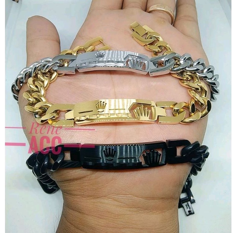 Gelang Titanium Rolex Rantai plat Gepeng Anti Karat