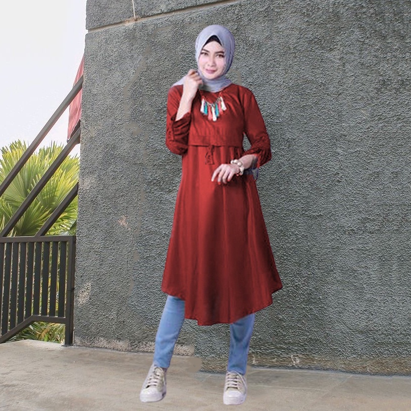 Baju Atasan Wanita Momina Tunik Lengan Serut