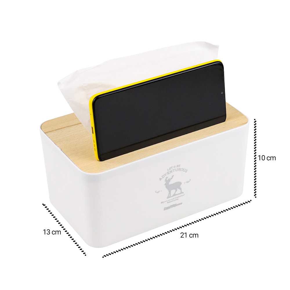 Kotak Tisu Lembaran Kayu Tissue Box dengan Holder Smartphone - ZJ008