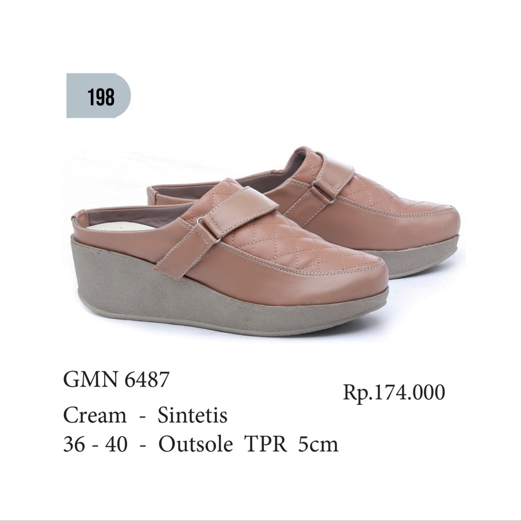 sandal bustong wanita, sandal slip on wanita, sandal bustong wedges GMN6487