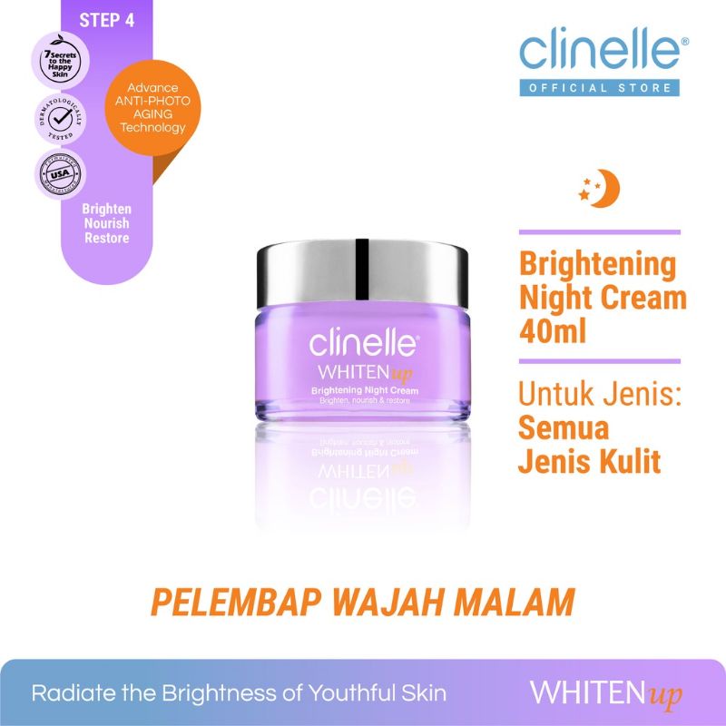 ☘️Yuri Kosmetik☘️ CLINELLE WhitenUp Brightening Night Cream 40 ML / Krim Pelembab Wajah Malam