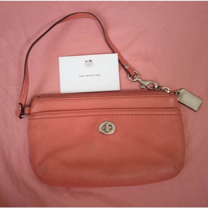 preloved second wrislet pouch dompet original authentic COACH pink