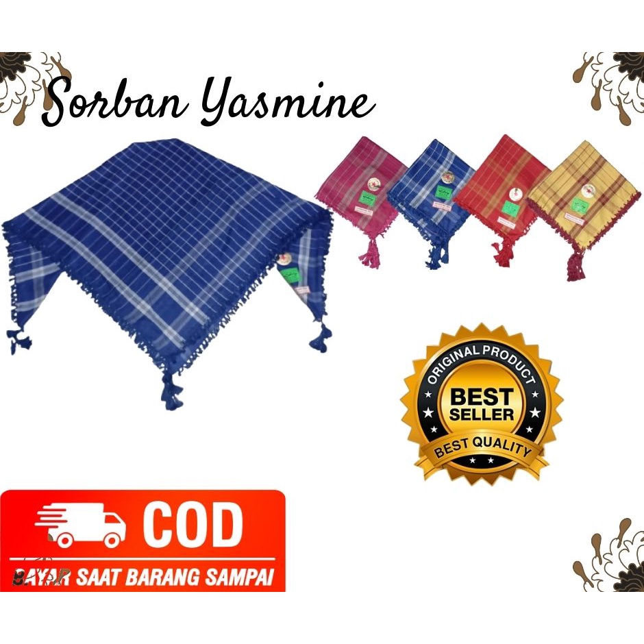 Sorban Arafat Yasmeen Dasar Putih / Sorban Haji Kotak Kuncir Dasar Putih/ sorban yasmen/ sorban yasmin/ sorban yasmuine