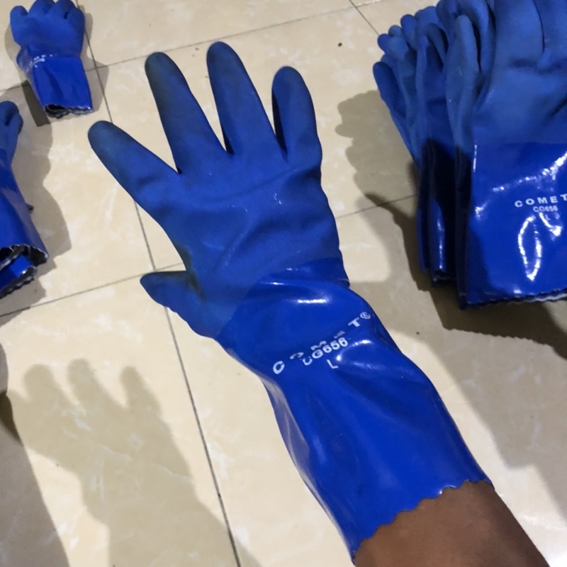 sarung tangan karet tebal panjang safety compan PVC merk COMET