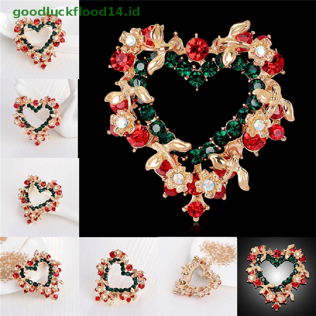 [GOOGFOUR] Fashion Unisex Hati Garland Berlian Imitasi Snowman Natal Bros Pin Hadiah Xmas [TOP]