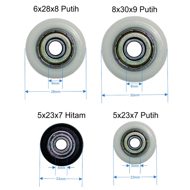 [HAEBOT] Ball Bearing Nylon Nilon 625ZZ 625 ZZ Roda Alumunium profile V Slot Roller Whells CNC Bore 5 6 8 Katrol Pintu Geser Hitam Putih