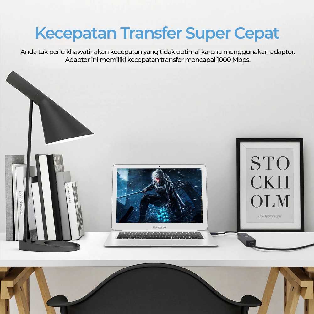 USB Hub Type C to LAN - Adaptor USB Type C to LAN RJ45 Ethernet Gigabit 1000Mbps