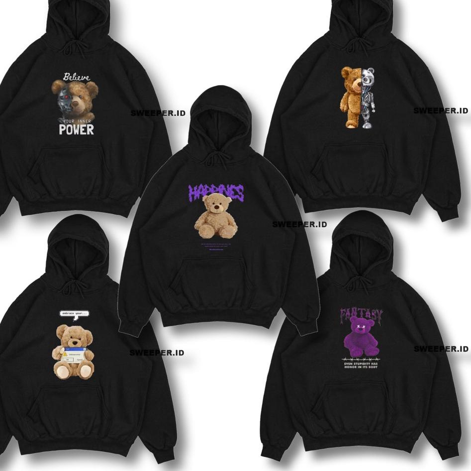 Langsung pesan 9q4Pe HOODIE TEDDY BEAR WARNA HITAM BAHAN FLEECE BAHAN FLEECE