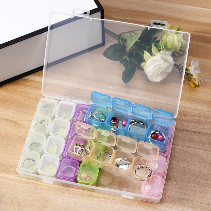 28kisi Kotak Perhiasan Plastik Warna-Warni Portabel Nail Art Berlian Sortir Kasus Perhiasan Serbaguna Aksesori Tahan Debu Bening Cincin Dan Kalung Organizer