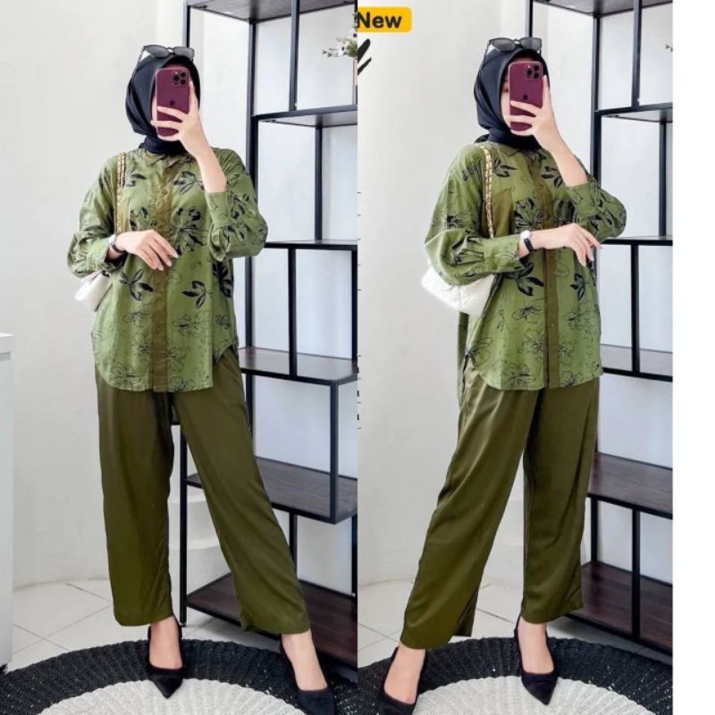NADINE SET VIRAL SETELAN KEMEJA RAYON PREMIUM KEKINIAN ONE SET WANITA TERLARIS