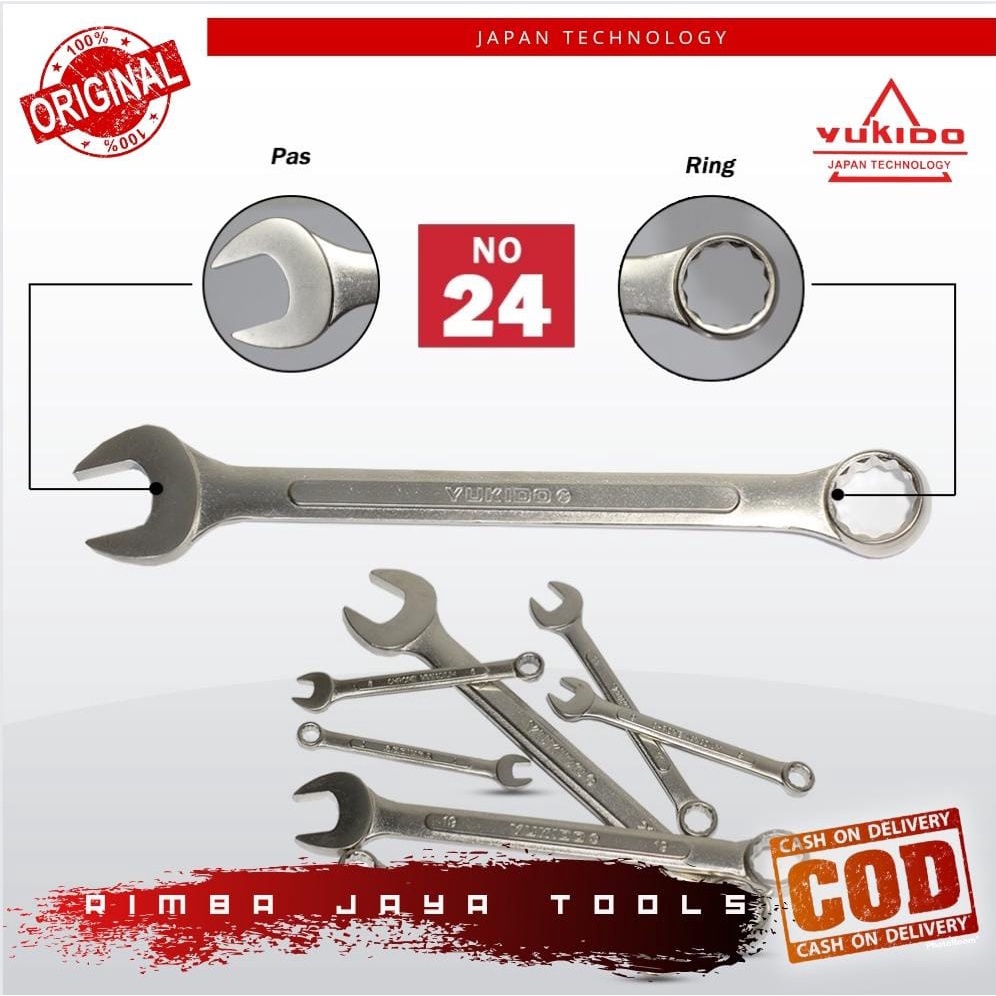 Yukido Kunci Pas Ring 24mm Chrome Vanadium Steel Kualitas Premium / Kunci Ring Pas - Perlengkapan Ru