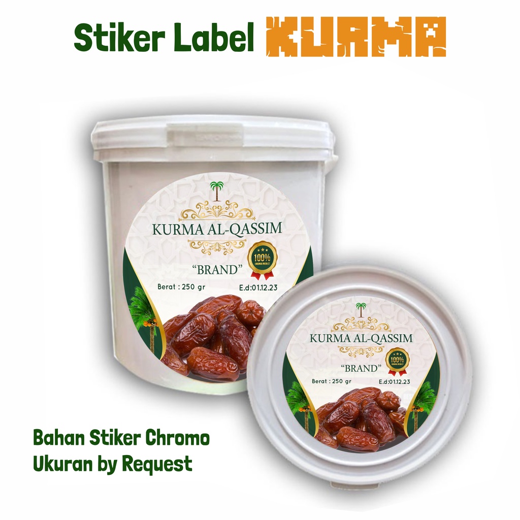 

Stiker label Toples atau Kemasan Ember Kurma Sukari Al Qassim per pack