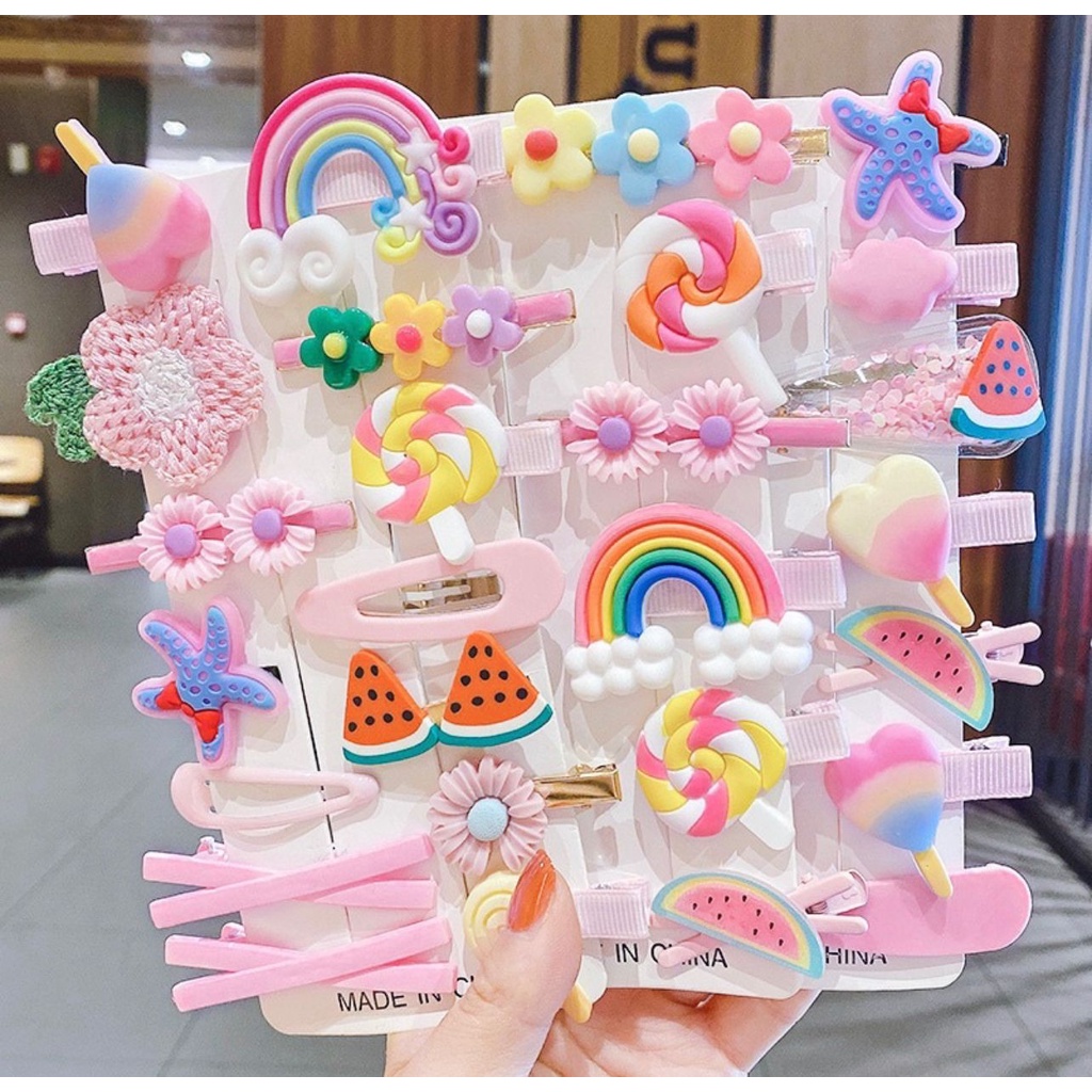 J09 - 1SET ISI 14PCS JEPIT RAMBUT ANAK LUCU KUALITAS IMPORT || JEPIT ANAK KOREAN FASHION MOTIF KARTUN - BD