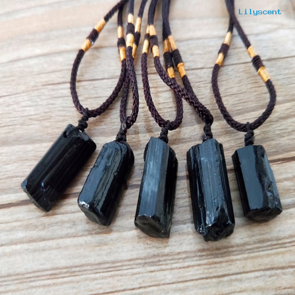 Ls Kalung Tali Faux Tourmaline Stone Pillar Pendant Fashion Perhiasan Kalung Unisex Untuk Pesta