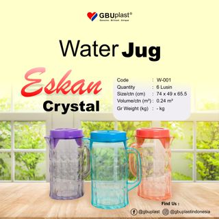 GBUPlast Tempat Minum Eskan KristaL 1.5 Liter W 001 / Teko Plastik Kristal 1500ml - Warna Random