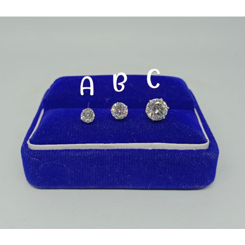 giwang model solitaire desi mp variasi ukuran kecil-besar/perak asli silver 925 lapis emas/perhiasan fashion wanita terbaru