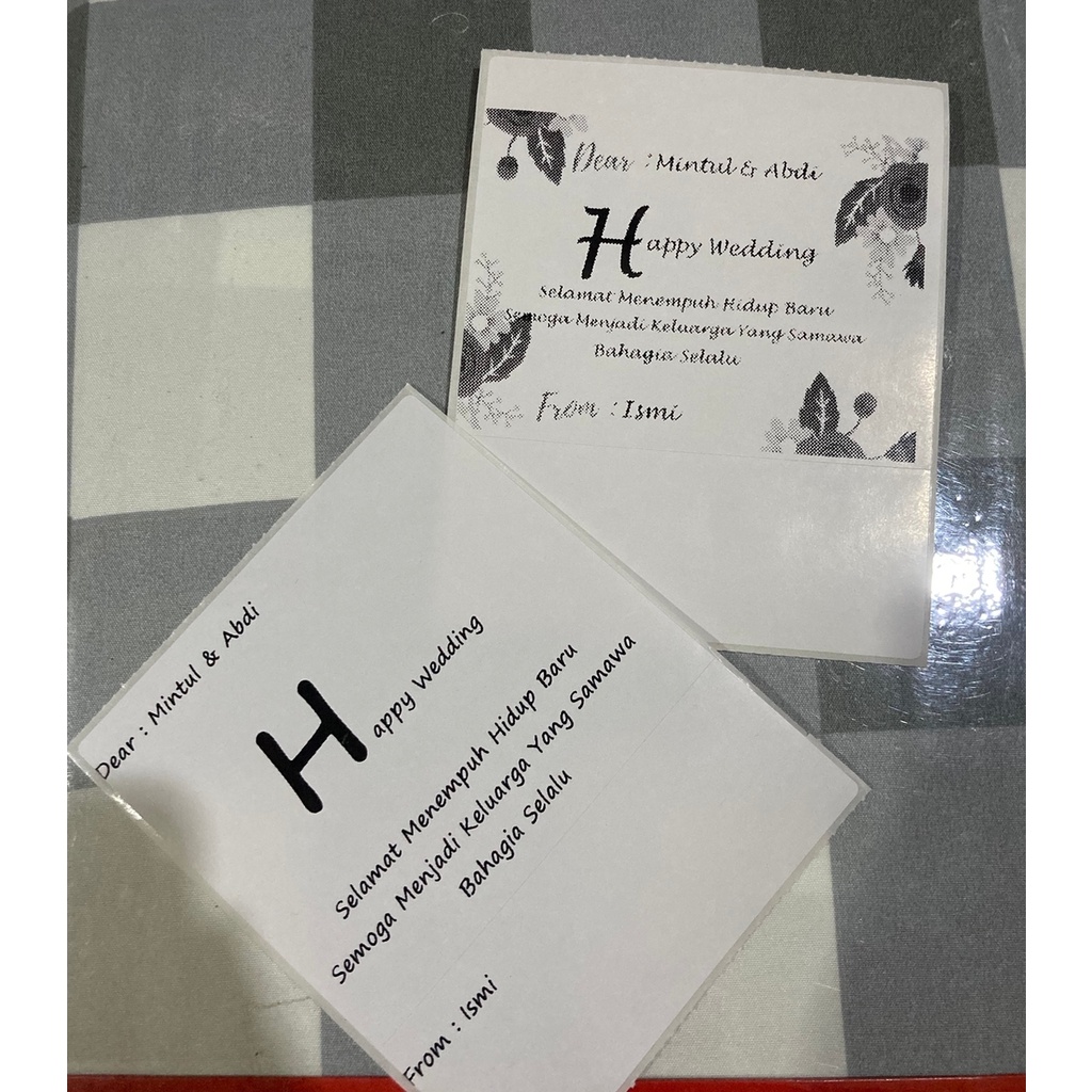 GREETING CARD - STIKER KARTU UCAPAN UNTUK HADIAH / UCAPAN HAPPY WEDDING pilihan