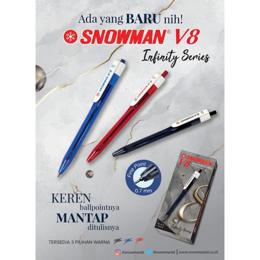 

1pcs Ballpoint / Pulpen / Bolpen Pen SNOWMAN V8 0.7mm - Hitam