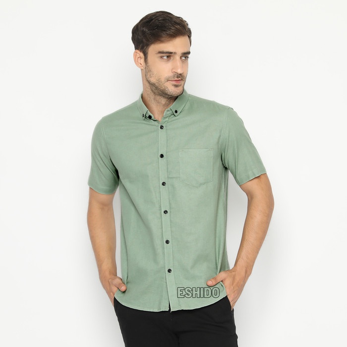 kemeja KEMEJA HIJAU MINT PRIA LENGAN PENDEK - L(I6B8) PROMO Kemeja Pria Lengan Pendek Premium harga 