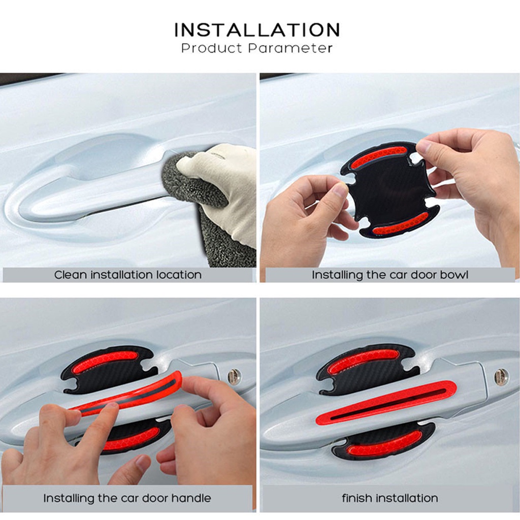 8-piece set Stiker Pegangan Pintu Mobil Pelindung Reflektif safety stickers car door cup Cat scratch protector stickers exterior accessories