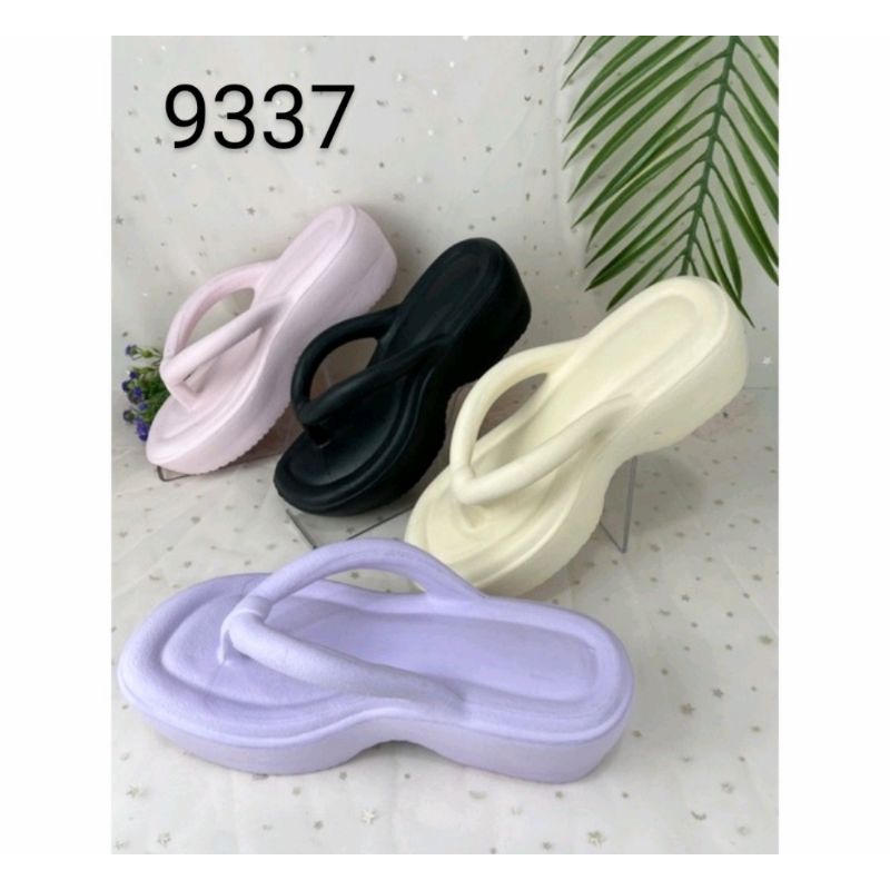 Sandal Jepit Platform Wanita, High Flop Wedges Perempuan Eva Jelly Foam 9337